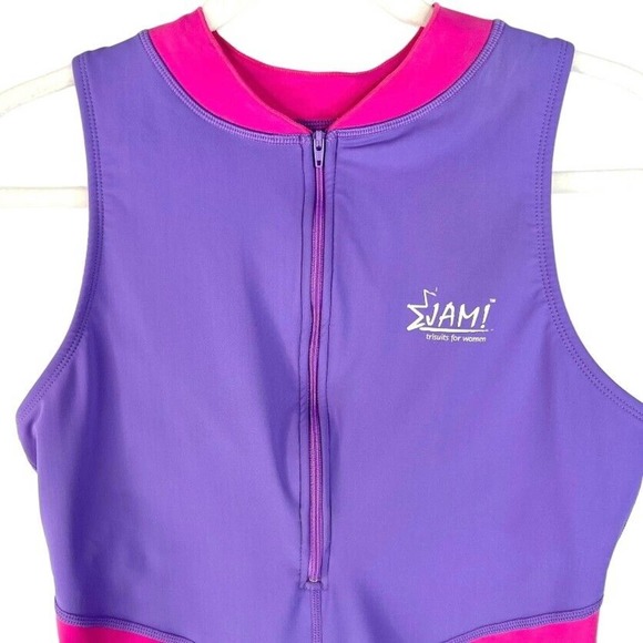 Jam! Triathlon TRISUIT Womens Size Large Purple Pink 1/2 Zip Rowing Sleeveless - Picture 2 of 9